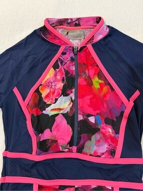 Athleta Navy Pink Floral Long Sleeve One Piece Swimsuit Rash Guard XS